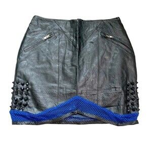 NWOT English Rose Faux Leather Blue Fishnet Mini Skirt Size M Women